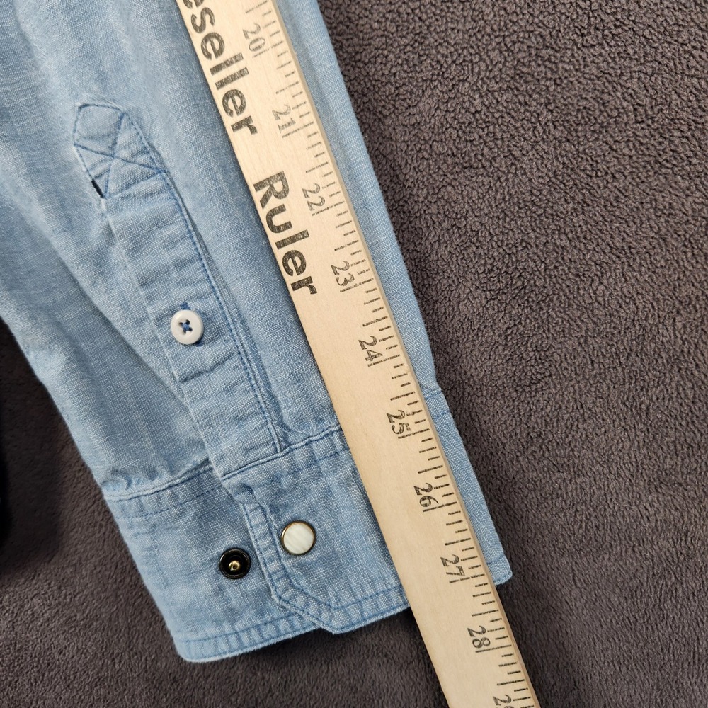 Stio Eddy Shirt Mens XXL Blue Chambray Organic Cotton Long Sleeve Western Snap - Picture 11 of 12